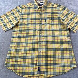 Rough‎ Stock Shirt Mens XL Plaid Yellow Western Festival Short Sleeve Farm